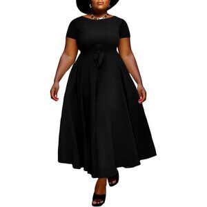 Plus Size Formal Maxi Dress Polyester 3/4 Sleeve Pockets Elegant